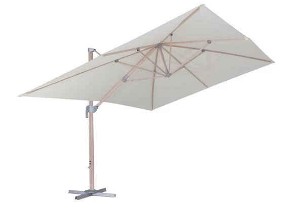 OUTFLEXX Ampelschirm, Creme, Aluminium In Holzoptik, 400x300cm, Inkl. Plattenständer 9 OUTFLEXX Ampelschirm, Creme, Aluminium In Holzoptik, 400x300cm, Inkl. Plattenständer – Bild 7